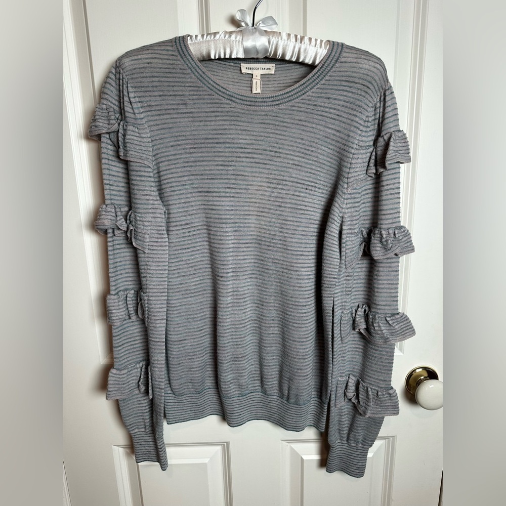 Rebecca Taylor Blue and Gray and pink Striped Knit Top